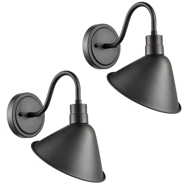 Industrial Gooseneck Wall Sconces Antique Black Barn Light Set of 2