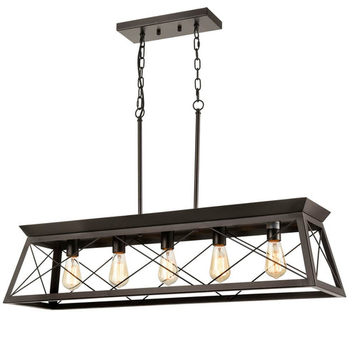 Industrial Island Chandelier Cross Framed Trapezoidal Shade - 5 Light