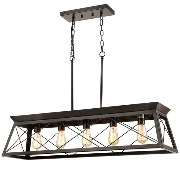 Industrial Island Chandelier Cross Framed Trapezoidal Shade - 5 Light