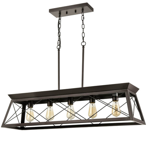 Industrial Island Chandelier Cross Framed Trapezoidal Shade - 5 Light