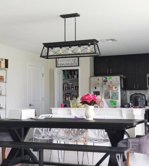 Industrial Island Chandelier Cross Framed Trapezoidal Shade - 5 Light