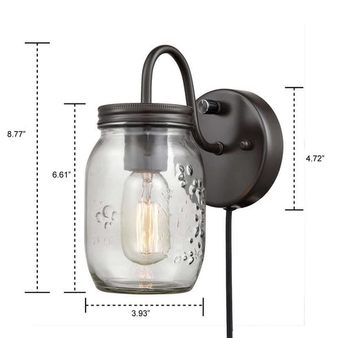 Ghemme Industrial Mason Jar Glass Plug in Wall Sconce Oil rubbed Bronze 2 Pack