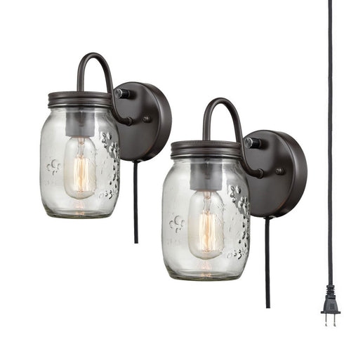 Ghemme Industrial Mason Jar Glass Plug in Wall Sconce Oil rubbed Bronze 2 Pack