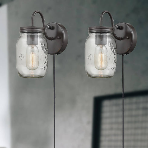 Ghemme Industrial Mason Jar Glass Plug in Wall Sconce Oil rubbed Bronze 2 Pack