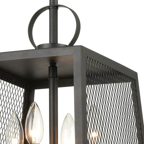 Industrial Matte Black Pendant Light Hanging Foyer Lantern Fixture
