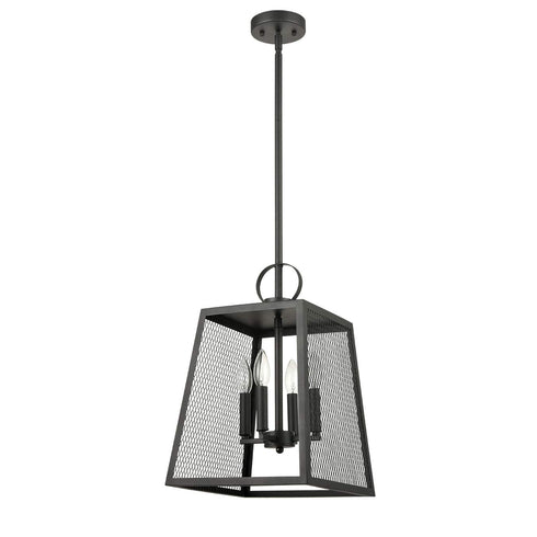 Industrial Matte Black Pendant Light Hanging Foyer Lantern Fixture
