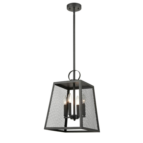 Industrial Matte Black Pendant Light Hanging Foyer Lantern Fixture