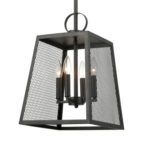 Industrial Matte Black Pendant Light Hanging Foyer Lantern Fixture