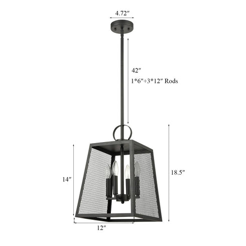 Industrial Matte Black Pendant Light Hanging Foyer Lantern Fixture