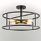 Industrial Black Metal Drum Cage Semi Flush Ceiling Light