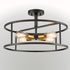 Industrial Black Metal Drum Cage Semi Flush Ceiling Light