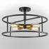 Industrial Black Metal Drum Cage Semi Flush Ceiling Light