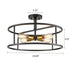 Industrial Black Metal Drum Cage Semi Flush Ceiling Light