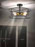 Industrial Black Metal Drum Cage Semi Flush Ceiling Light