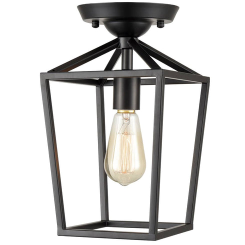 Todi Gallarate Industrial Metal Cage Semi Flush Mount Ceiling Light Matte Black