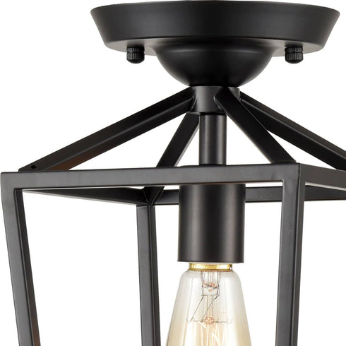 Todi Gallarate Industrial Metal Cage Semi Flush Mount Ceiling Light Matte Black