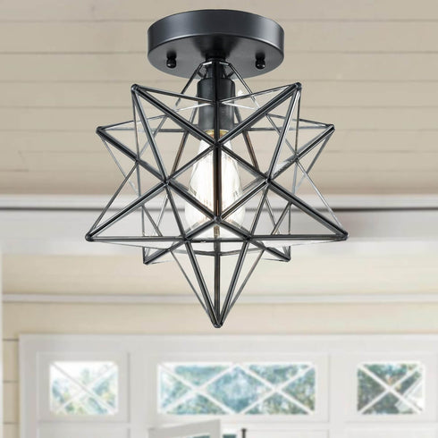 Industrial Moravian Star Ceiling Light with Clear Glass 12 Inches