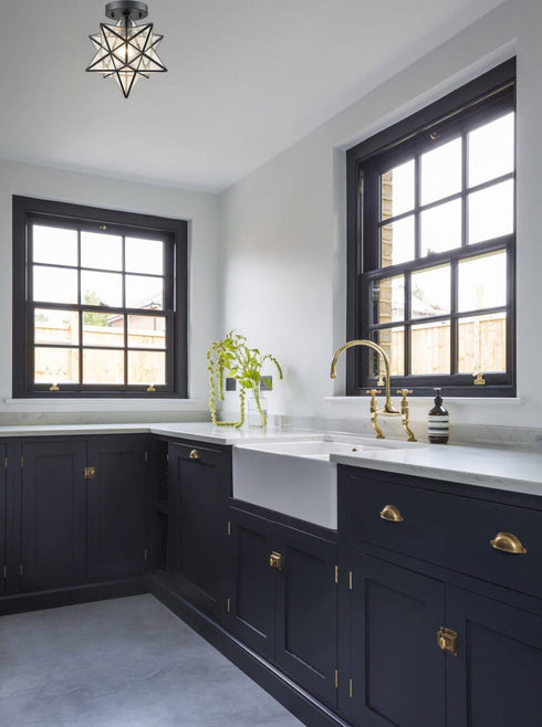 Industrial Moravian Star Ceiling Light with Seeded Glass 12 inches