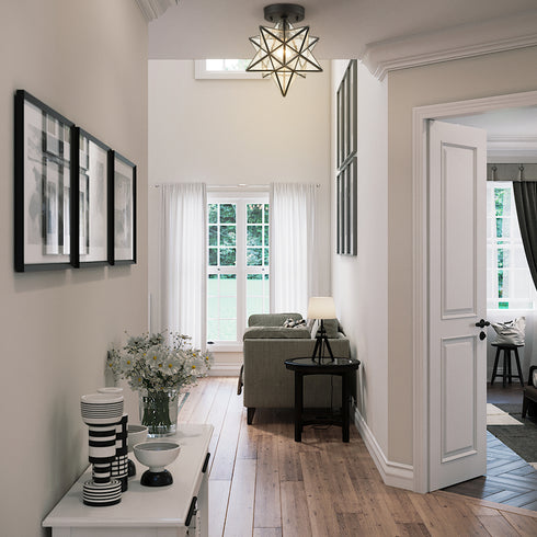 Industrial Moravian Star Ceiling Light with Clear Glass 12 Inches