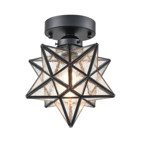 Industrial Moravian Star Ceiling Light with Seeded Glass 8 Inches
