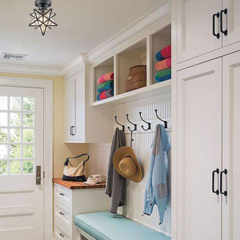 Industrial Moravian Star Ceiling Light with Seeded Glass 8 Inches