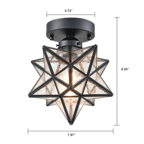 Industrial Moravian Star Ceiling Light with Seeded Glass 8 Inches