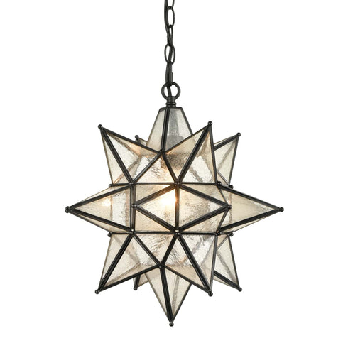 Industrial Moravian Star Pendant Light with Seeded Glass 15 Inches
