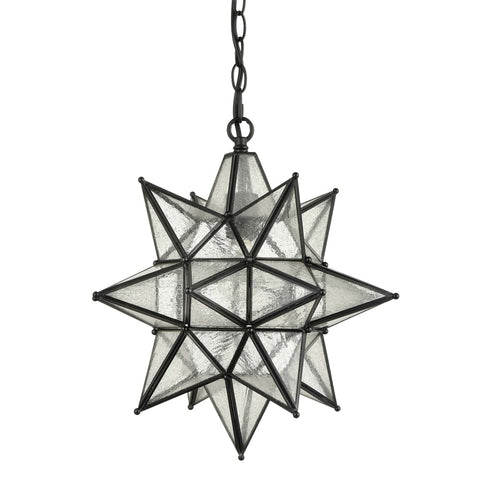 Industrial Moravian Star Pendant Light with Seeded Glass 15 Inches