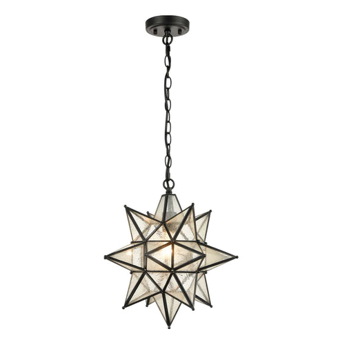 Industrial Moravian Star Pendant Light with Seeded Glass 15 Inches