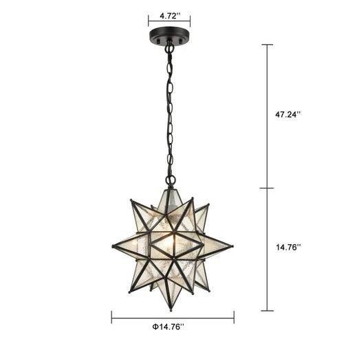Industrial Moravian Star Pendant Light with Seeded Glass 15 Inches