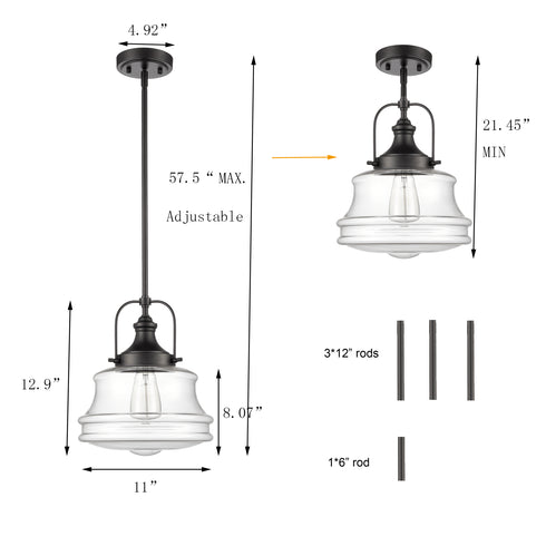 Industrial Pendant Light Black Schoolhouse Hanging Light