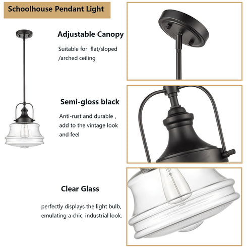 Industrial Pendant Light Black Schoolhouse Hanging Light