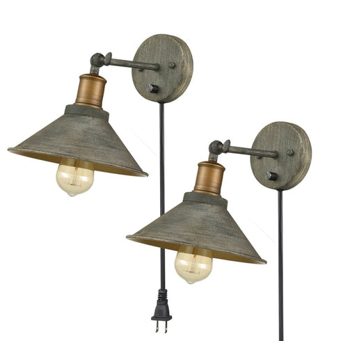 Industrial Rustic Swing Arm Hardwired and Plug-in Wall Sconce-2 Pack