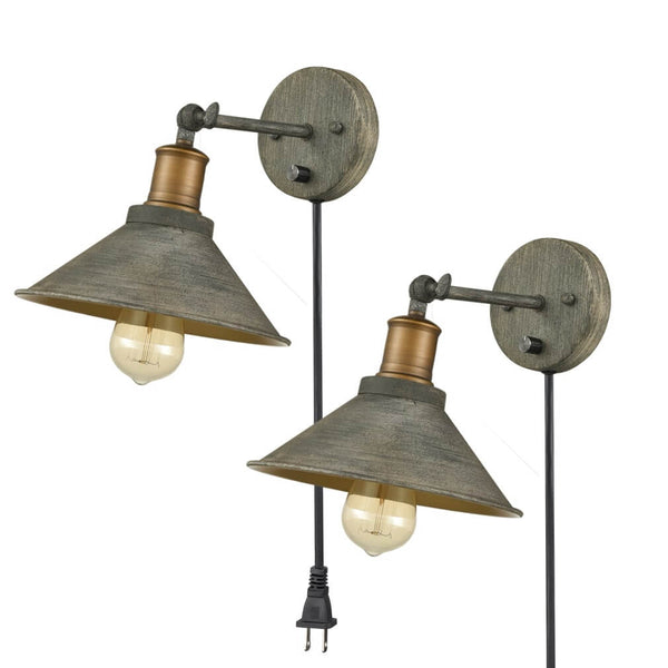 Industrial Rustic Swing Arm Hardwired and Plug-in Wall Sconce-2 Pack