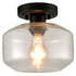 Industrial Semi Flush Ceiling Light Glass Drum Shade, Black