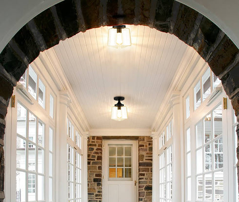 Industrial Semi Flush Mount Ceiling Light Clear Glass Shade