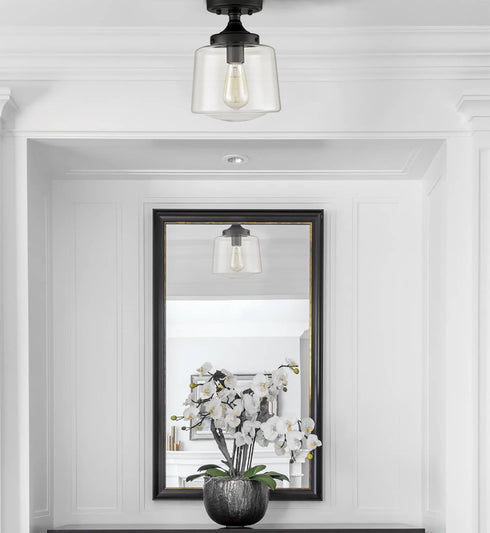 Industrial Semi Flush Mount Ceiling Light Clear Glass Shade