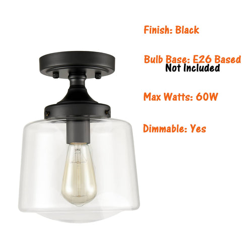 Industrial Semi Flush Mount Ceiling Light Clear Glass Shade