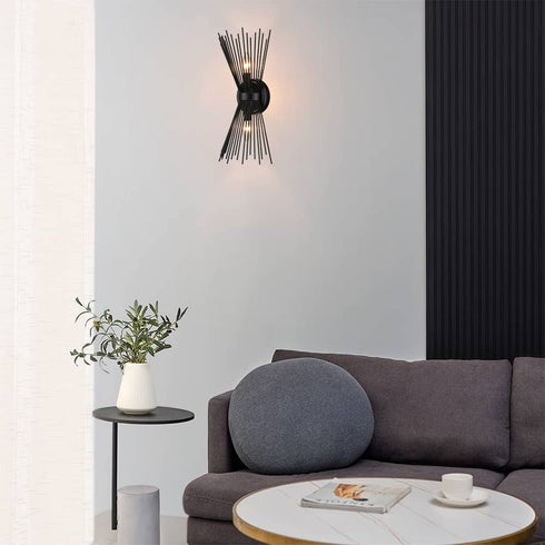 Industrial Starburst Wall Sconce 2-Light Black Wall Lights