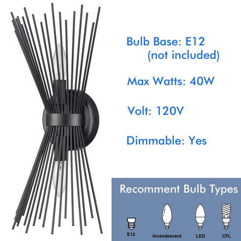 Industrial Starburst Wall Sconce 2-Light Black Wall Lights