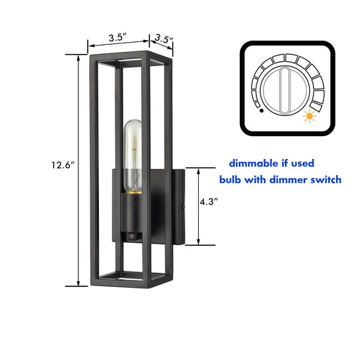 Industrial Wall Sconce Dimmable Black Wall Light with Cuboid Cage