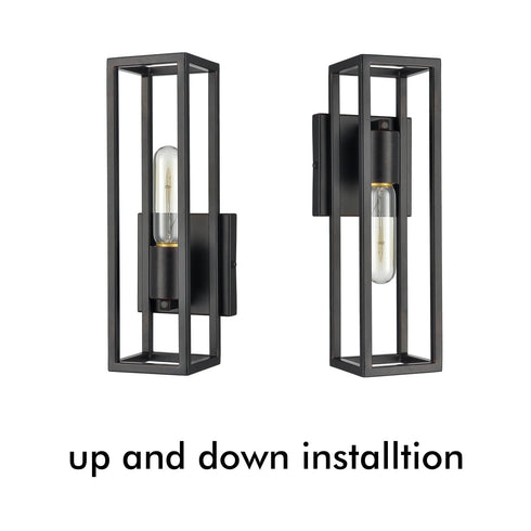 Industrial Wall Sconce Dimmable Black Wall Light with Cuboid Cage