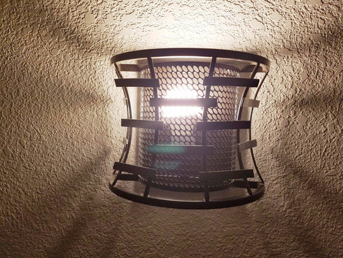Industrial Wall Sconce with Metal Cage Shade Bronze Fixture