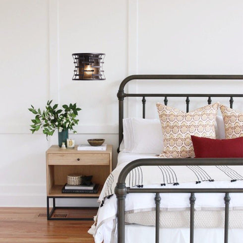 Industrial Wall Sconce with Metal Cage Shade Bronze Fixture