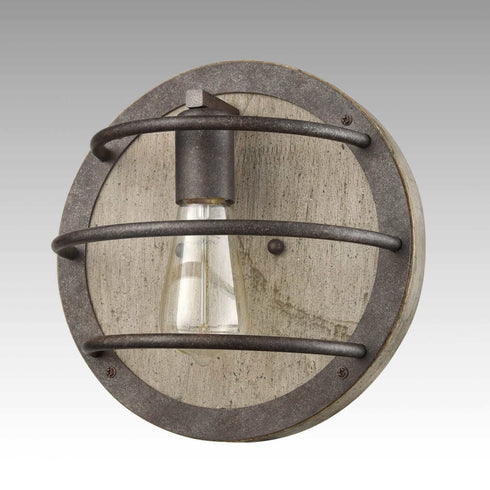 Farmhouse Wall Sconce with Wooden Round Shade Rust Finish