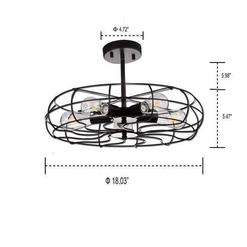 Indutrial Semi Flush Mount Ceiling Lights Drum Shape, 5 Lights