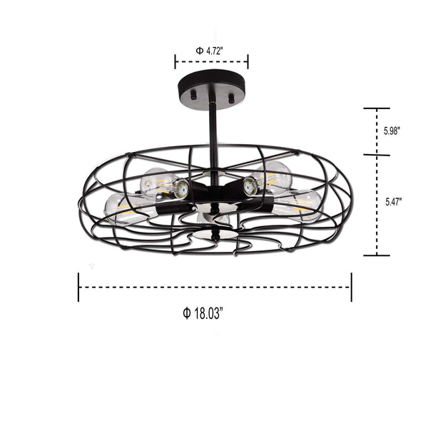 Indutrial Semi Flush Mount Ceiling Lights Drum Shape, 5 Lights