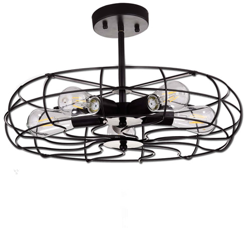 Indutrial Semi Flush Mount Ceiling Lights Drum Shape, 5 Lights