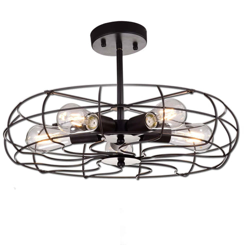 Indutrial Semi Flush Mount Ceiling Lights Drum Shape, 5 Lights