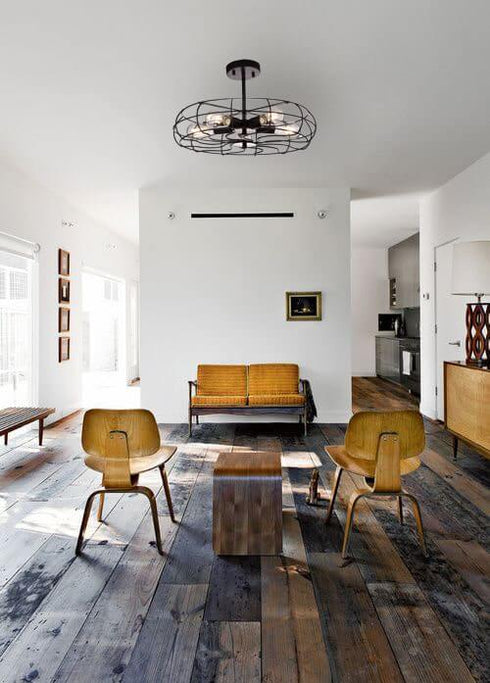 Indutrial Semi Flush Mount Ceiling Lights Drum Shape, 5 Lights